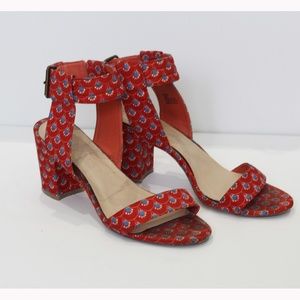 Red and Blue Print Chunky Heel Summer Sandals